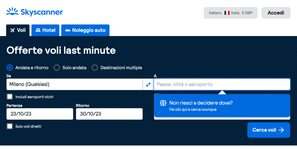Skyscanner, ricerca voli low cost Voli low cost Skyscanner
