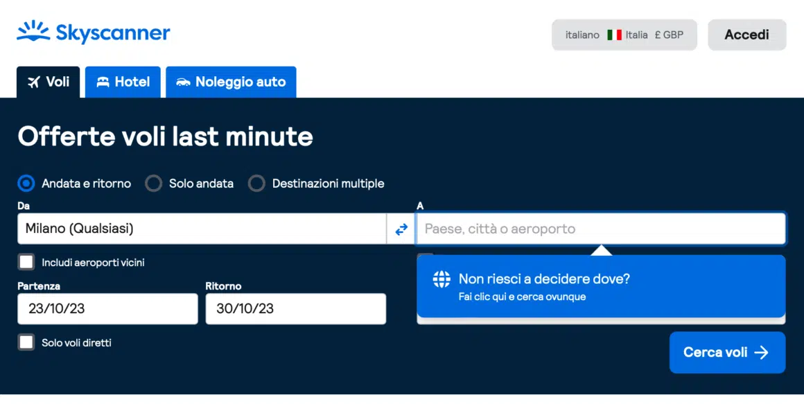 Voli low cost Skyscanner